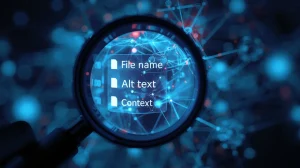 Magnifying glass highlighting Alt text and image context