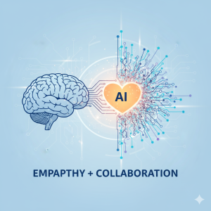 AI connecting human brain with empathy and collaboration concept