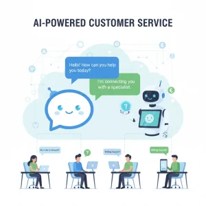 Diagram showing a chat exchange between an artificial intelligence bot and a human support team
