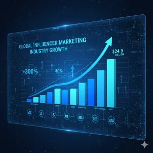 Dark screen showing global influencer marketing industry growth chart