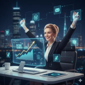 “Affiliate marketer achieving success using WordPress tools in 2025.”