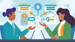 illustration of two people discussing a link building strategy 