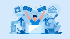 Illustration of a man celebrating financial growth