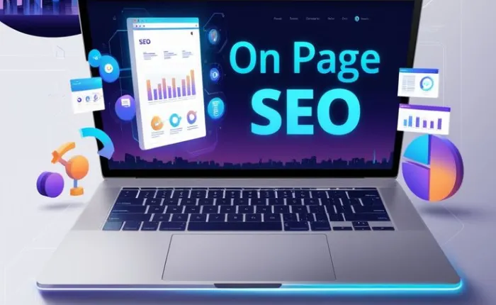Laptop displaying on page SEO analytics.