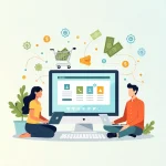 Illustration of two people working on affiliate marketing