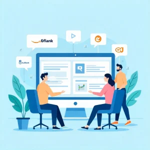 Illustration of two people reviewing sales data on a computer