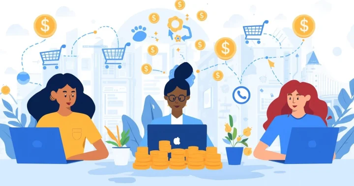 Three people working on e-commerce