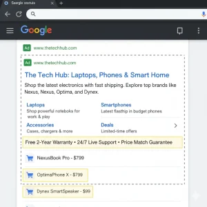 Example of Google Ads extensions in search results”